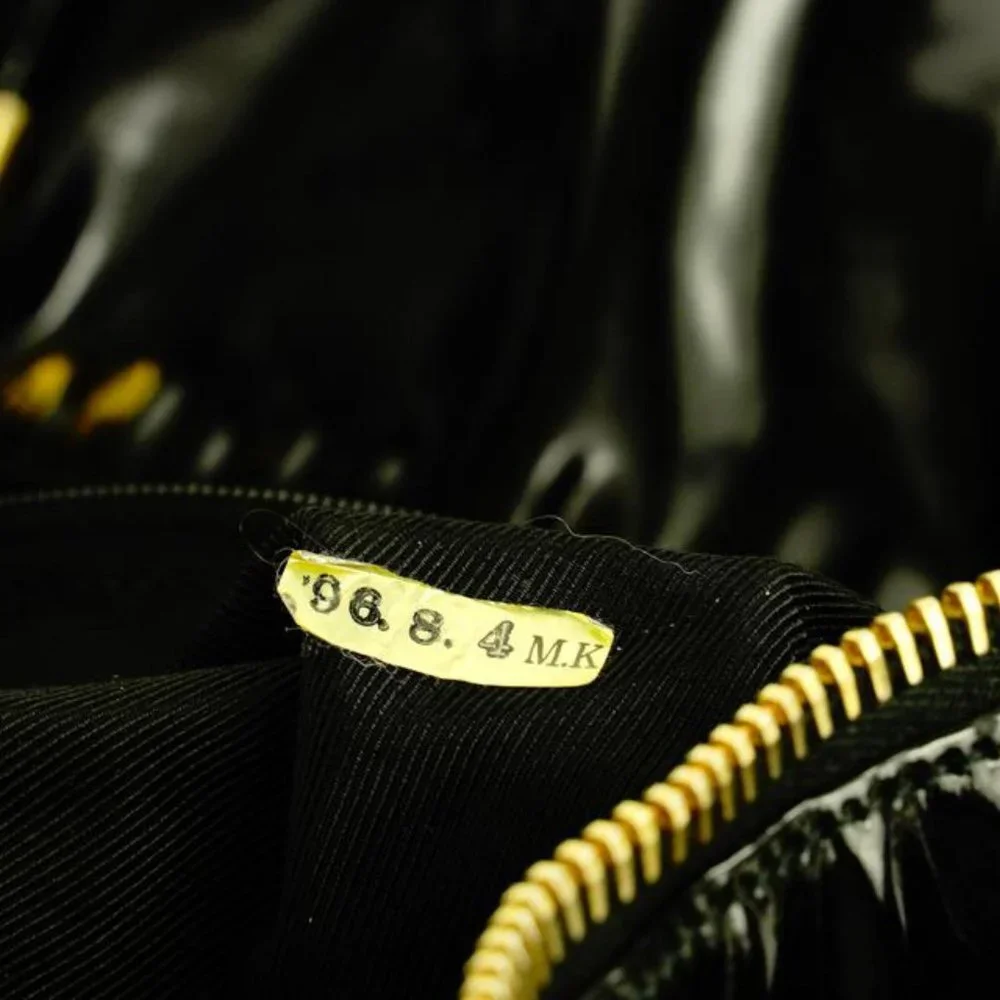 Chanel Large Black Patent CC Logo Duffle Bag with Strap 1C103a